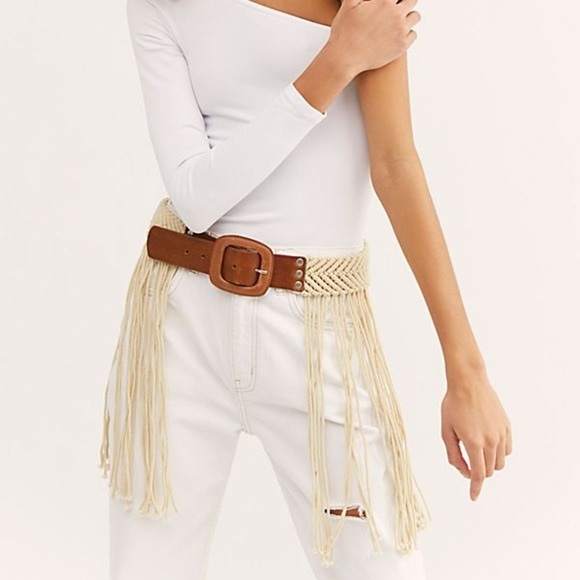 NWT Free People Desert Flower Fringe Leather Belt - Picture 2 of 4